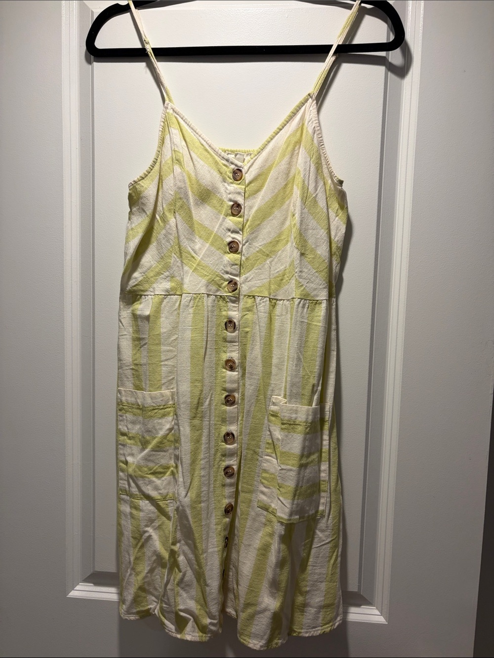 Lime green and White Striped Button-Front Midi Dress